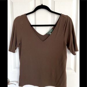 Chocolate brown Ralph Lauren v neck top
